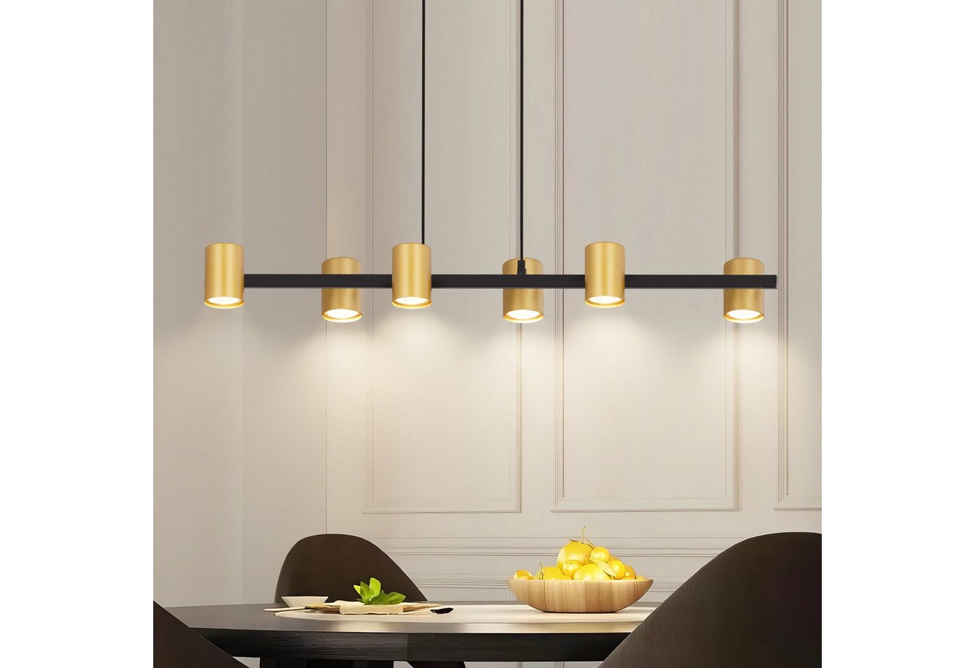 ZMH Pendelleuchte Esszimmer 6 Flammig Schwarz Gold GU10 Industrial Hängeleuchte, Glaskugel Hochwertige Design, ohne Leuchtmittel