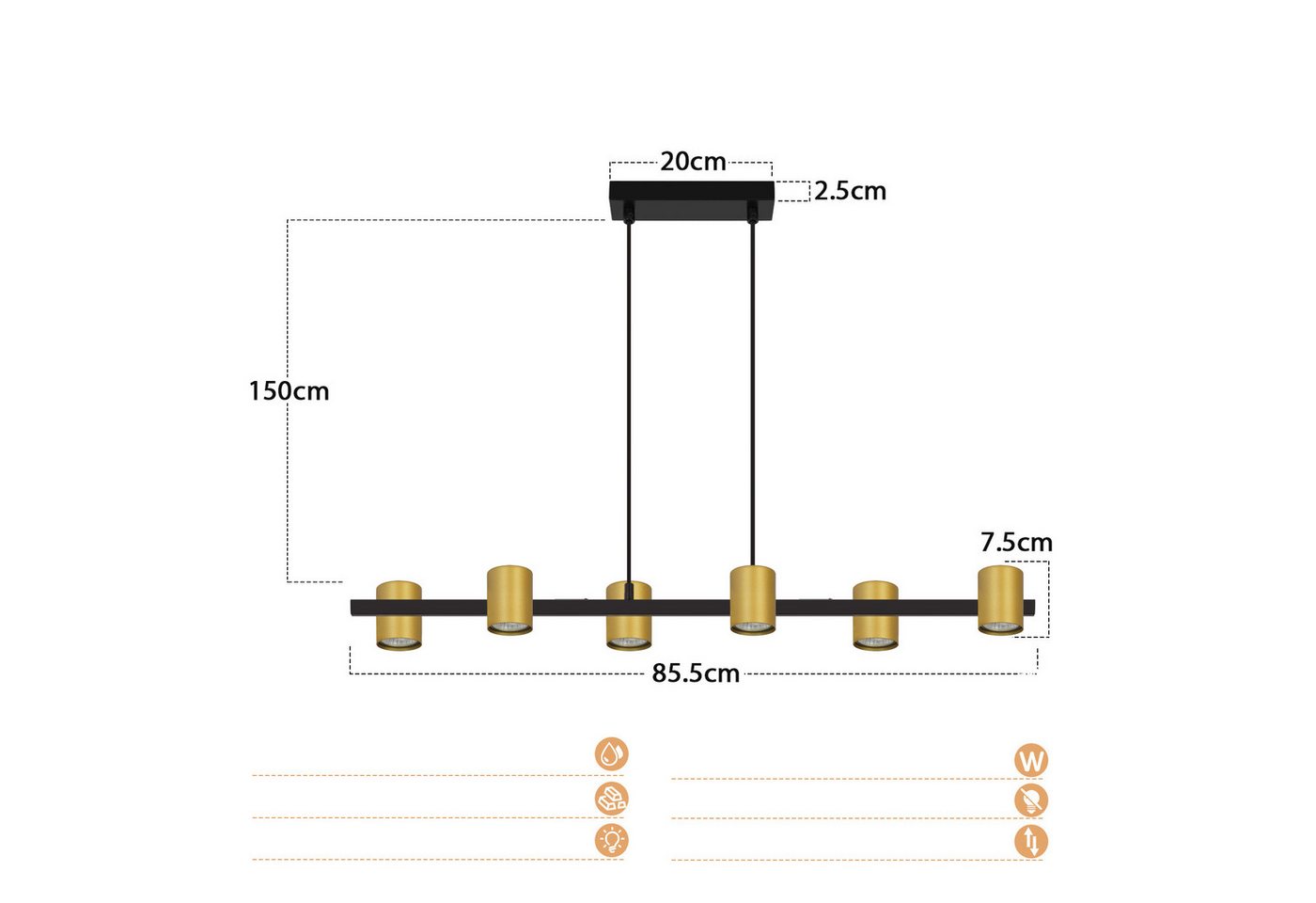ZMH Pendelleuchte Esszimmer 6 Flammig Schwarz Gold GU10 Industrial Hängeleuchte, Glaskugel Hochwertige Design, ohne Leuchtmittel Bild 4
