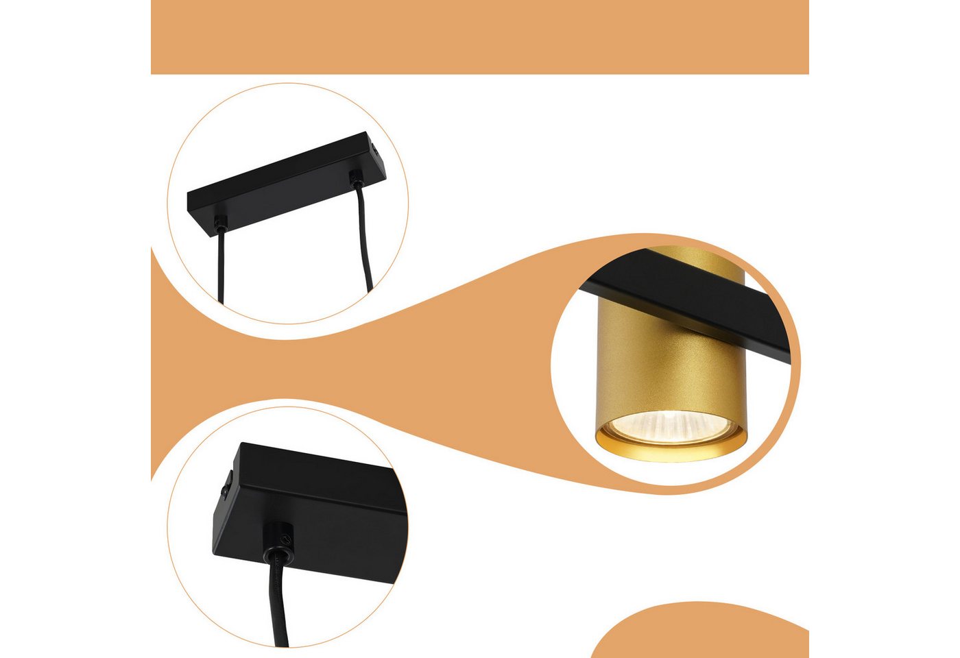 ZMH Pendelleuchte Esszimmer 6 Flammig Schwarz Gold GU10 Industrial Hängeleuchte, Glaskugel Hochwertige Design, ohne Leuchtmittel Bild 5
