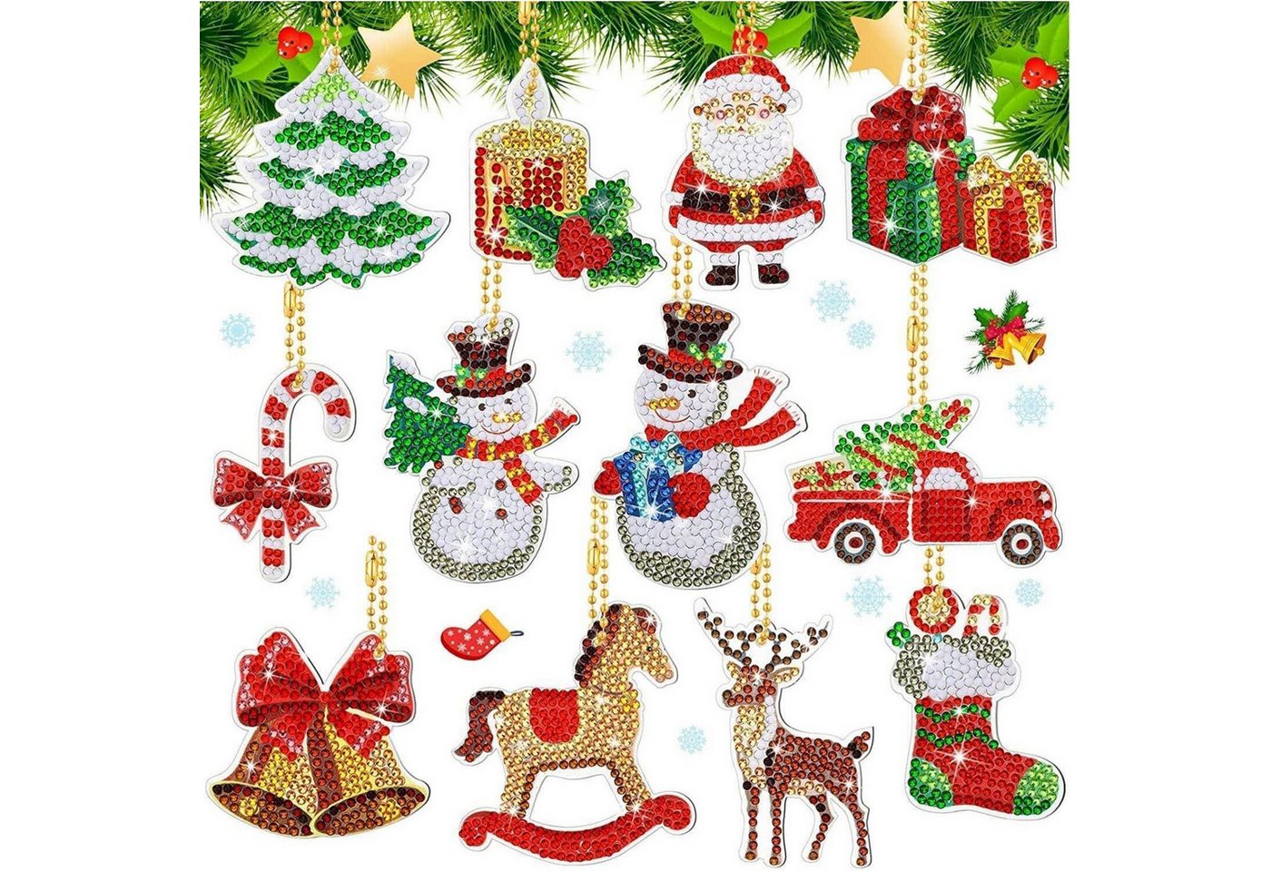 LuxusKollektion Back-Set 5D Diamond Painting Weihnachten Schlüsselanhänger Set 12 Stück DIY Kit