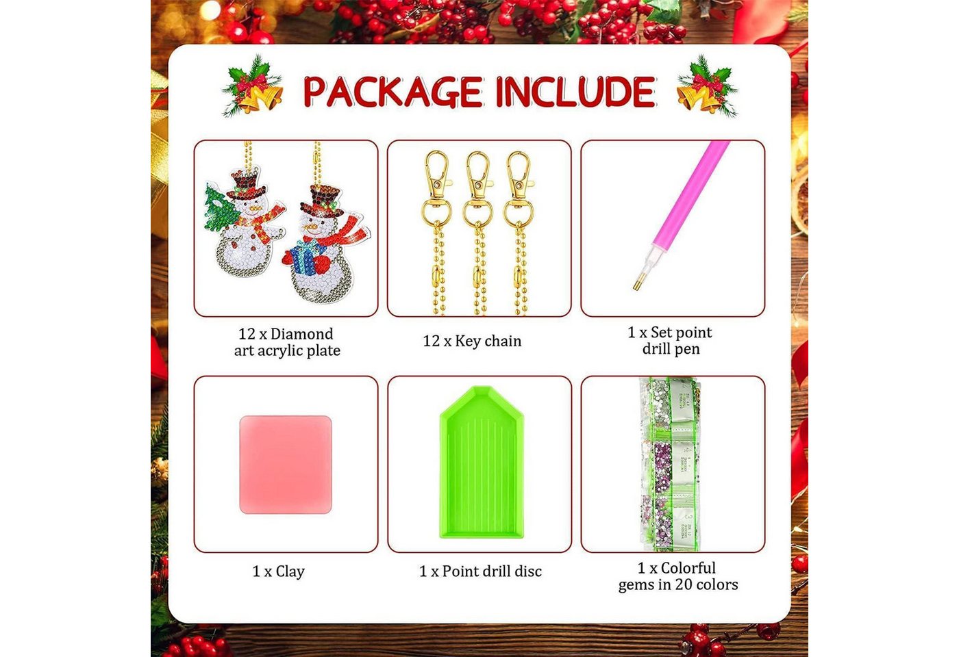 LuxusKollektion Back-Set 5D Diamond Painting Weihnachten Schlüsselanhänger Set 12 Stück DIY Kit Bild 2