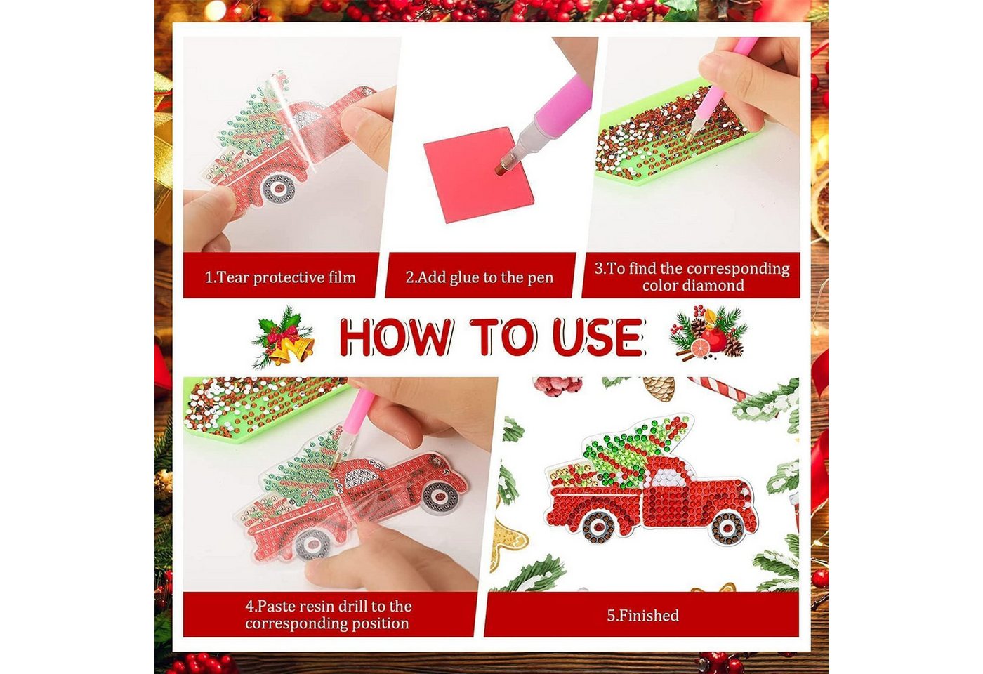 LuxusKollektion Back-Set 5D Diamond Painting Weihnachten Schlüsselanhänger Set 12 Stück DIY Kit Bild 5