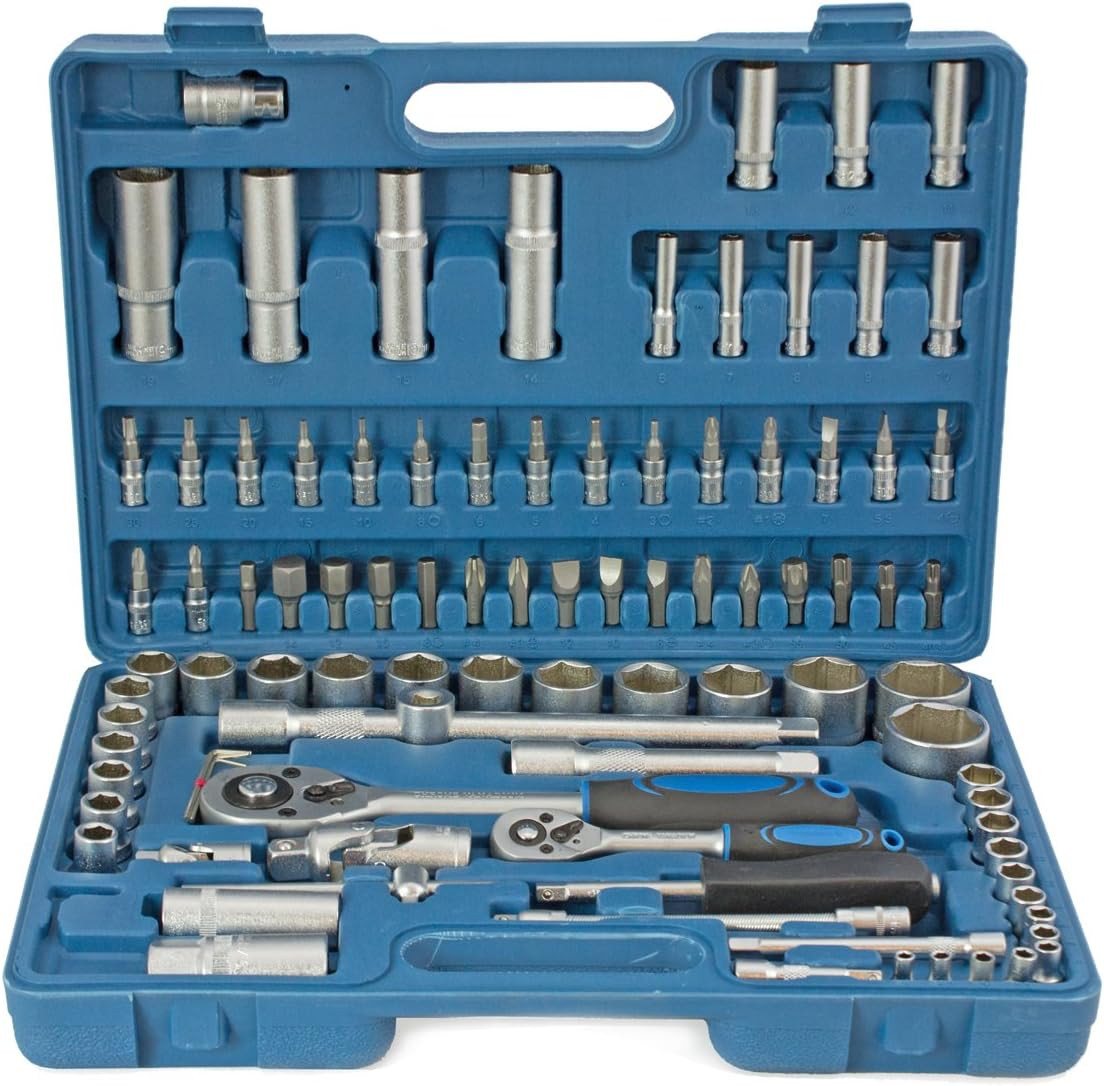 Falon-Tech Bit- und Steckschlüsselset Steckschlüssel Satz Ratschenkasten Nusskasten Werkzeug Koffer Set, 94-St.