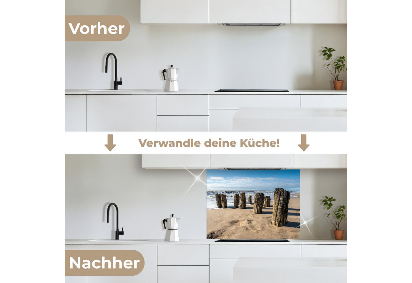 KitchenYeah Küchenrückwand selbstklebend Sand - Strand - Pfahl - Wasser - Sommer, (1-tlg), Spritzschutz, Küche, Rückwand, Küchenwand, Küchenfront, 80x60 cm Bild 3