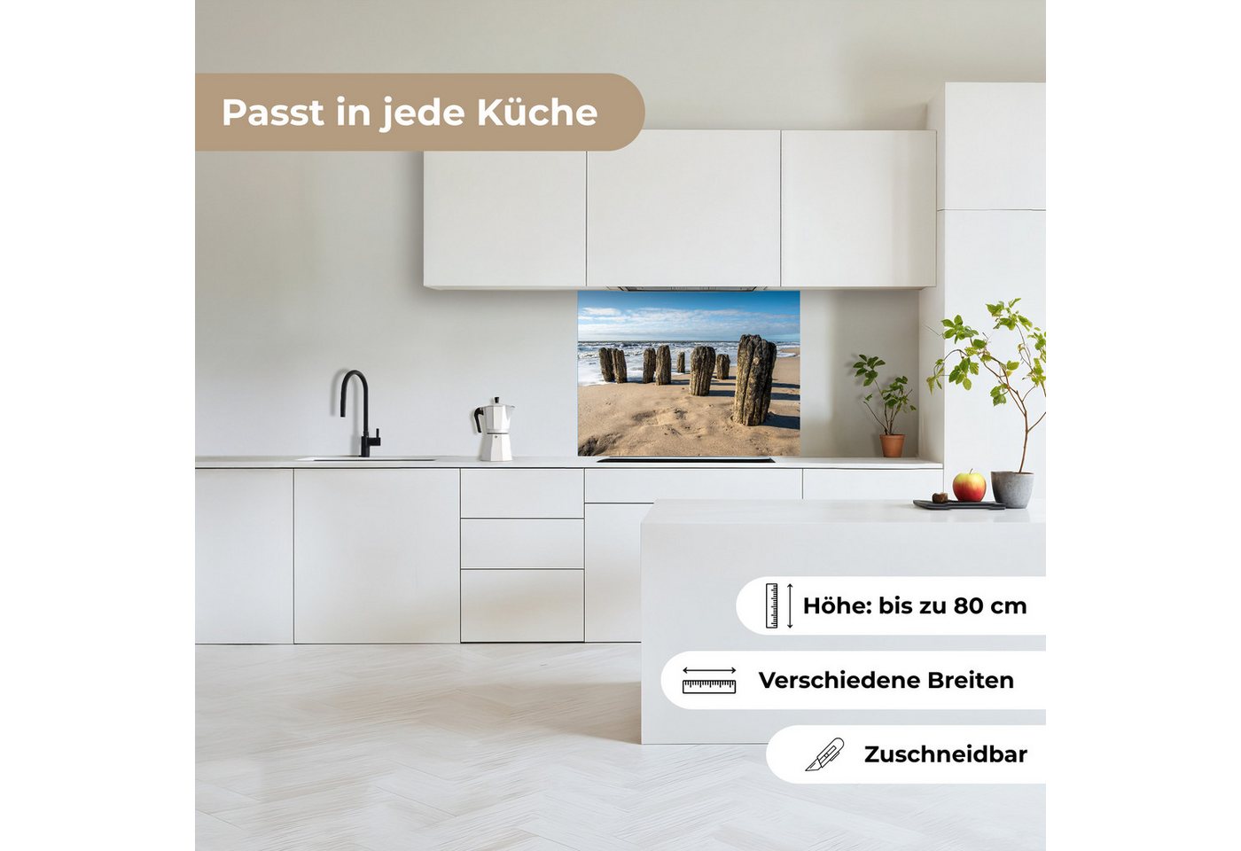KitchenYeah Küchenrückwand selbstklebend Sand - Strand - Pfahl - Wasser - Sommer, (1-tlg), Spritzschutz, Küche, Rückwand, Küchenwand, Küchenfront, 80x60 cm Bild 5