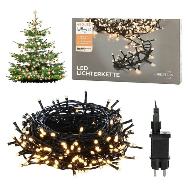 Nordstern LED-Lichterkette WarmWeiß von 24 bis 1.200 LED Weihnachtsdeko für Innen und Außen, mit Stecker 480 LED - 36 m für Weihnachtsbaum