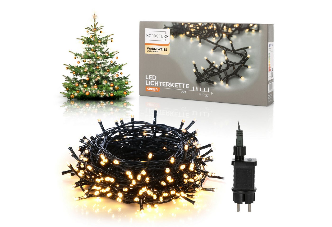 Nordstern LED-Lichterkette WarmWeiß von 24 bis 1.200 LED Weihnachtsdeko für Innen und Außen, mit Stecker 480 LED - 36 m für Weihnachtsbaum Bild 3