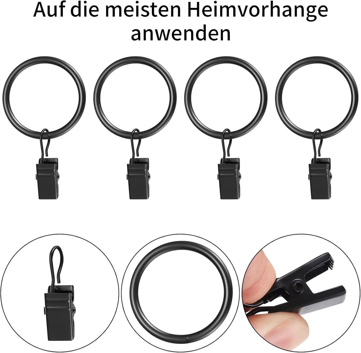 FELIXLEO Gardinenring 50 Stk Gardinenringe Vorhangringe Metallklammern Clips Haken