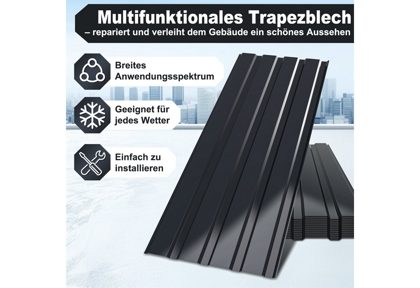 Clanmacy Trapezblech Deckenplatten 12st 115x45cm 6 Wellplatte Dachpaneele Profilblech, 115x45x0.25 mm (Set 12-St) UV-Schutz, Wasserfest, Wetterfest, Rostresistent, Korrosionsbeständig