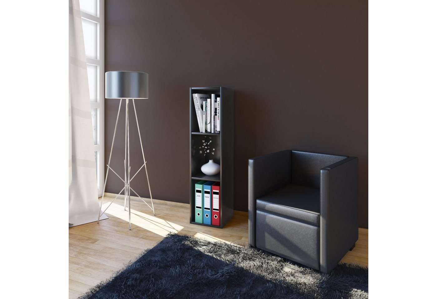 VCM Standregal Bücherregal Mendas H. 107 x B. 34 x T. 30 cm, Holzregal stehend, CD DVD Aufbewahrung Bild 3
