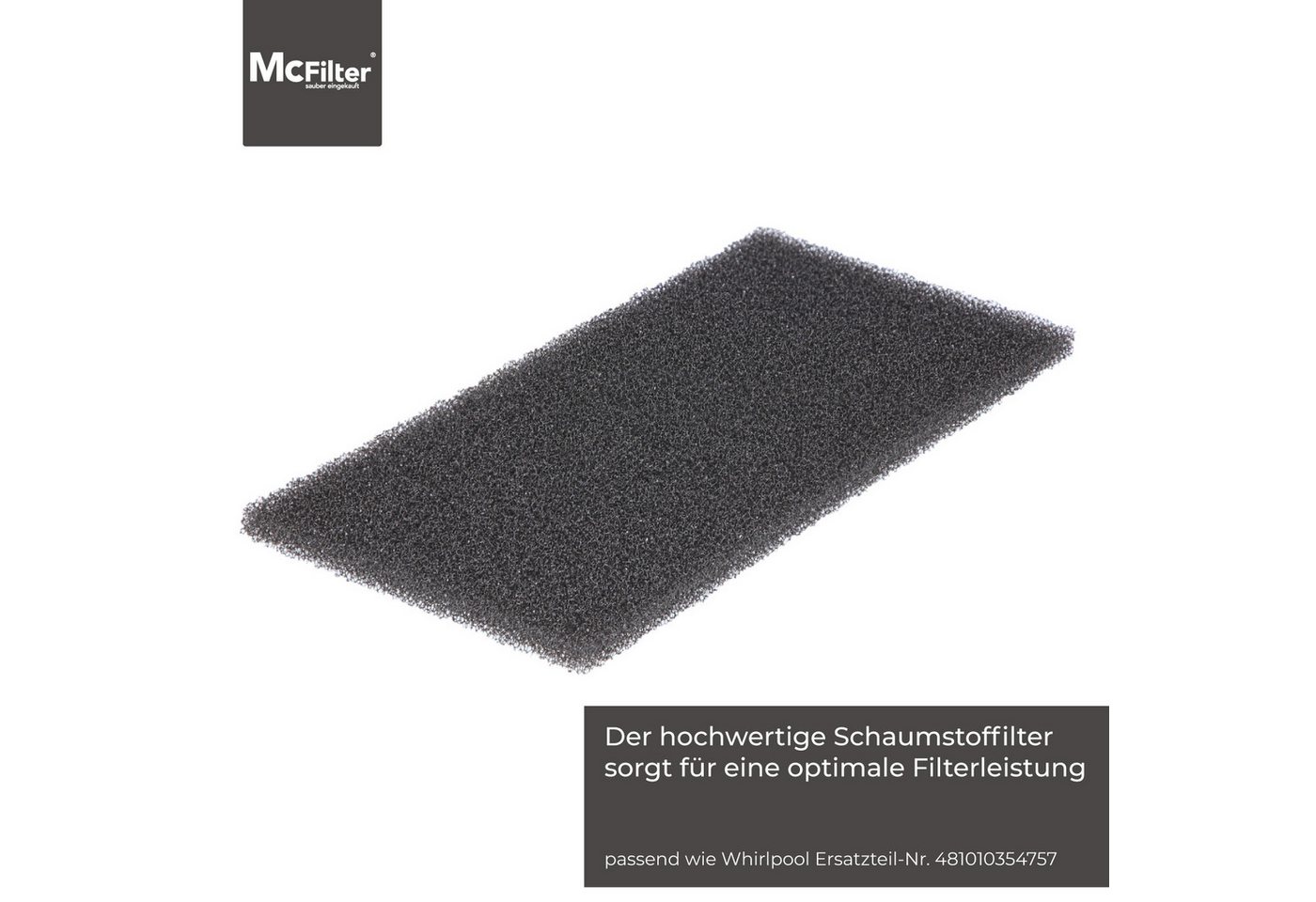 McFilter Ersatzfilter (5 Stück) Schwammfilter, Zubehör für Bauknecht Ignis HX 481010354757, passend für Whirlpool, Filtermatte, 225 x 107 x 8mm, Schaumstoff