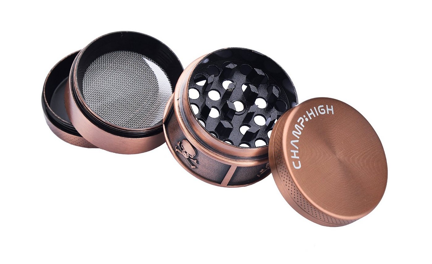 CHAMP HIGH Kräutermühle GRINDER "Totenkopf" 40mm 4-teilig Metall Crusher Sieb 030 (Silber), Skull Tabak Gewürz Kräuter Mühle Herb Bild 2