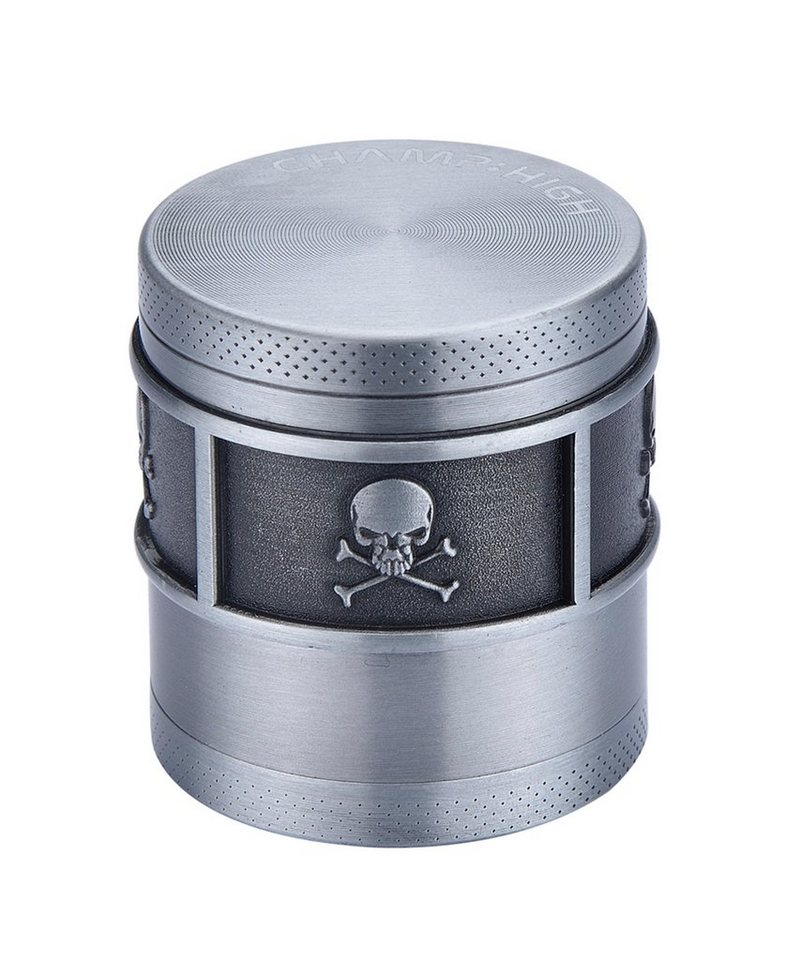 CHAMP HIGH Kräutermühle GRINDER "Totenkopf" 40mm 4-teilig Metall Crusher Sieb 030 (Silber), Skull Tabak Gewürz Kräuter Mühle Herb Bild 3