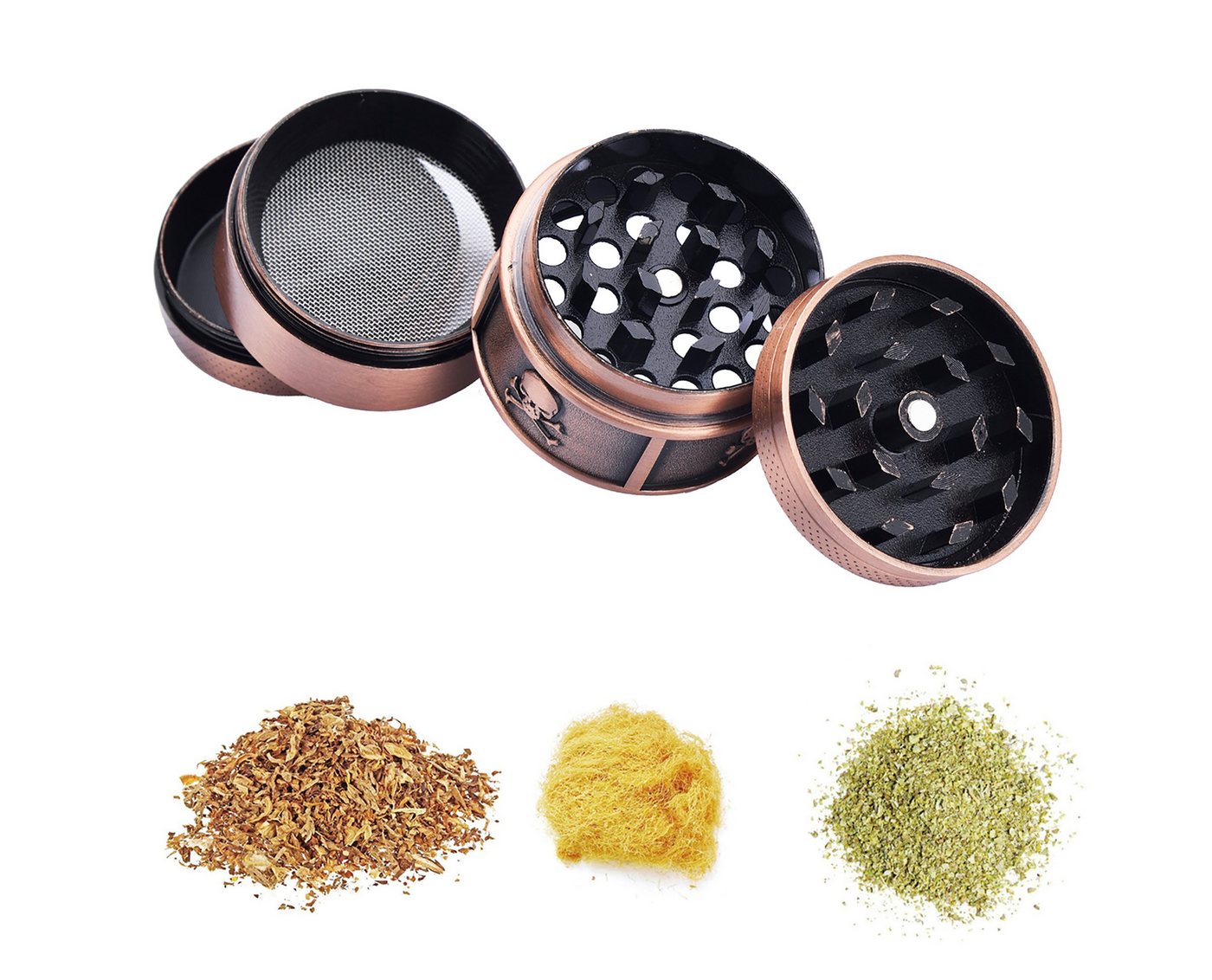 CHAMP HIGH Kräutermühle GRINDER "Totenkopf" 40mm 4-teilig Metall Crusher Sieb 030 (Silber), Skull Tabak Gewürz Kräuter Mühle Herb Bild 5