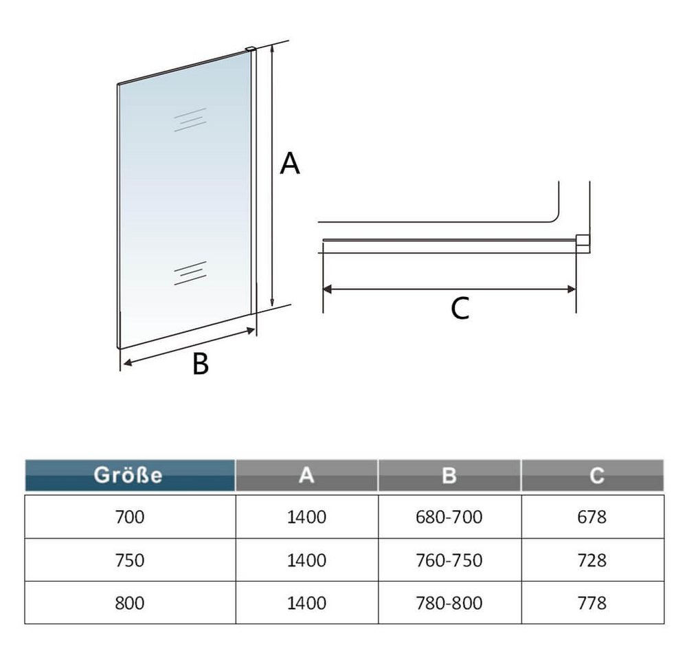duschspa Badewannenaufsatz 140cm 6mm Duschwand Duschtrennwand NANO Glas Duschabtrennung, Einscheibensicherheitsglas, Sicherheitsglas, (Set), Nano Glas Bild 2