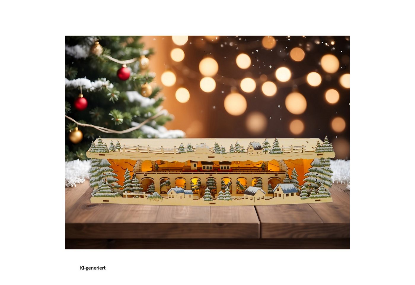 HTI-Living Schwibbogen-Fensterbank Schwibbogenbank beleuchtet mit Eisenbahn (1-tlg), Erhöhung Lichterbogen Weihnachtsdeko batteriebetrieben
