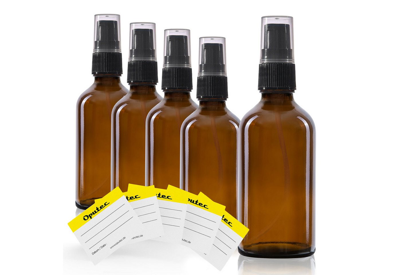 Oputec Seifenspender 5x 50ml Braunglas Pumpspender Cremespender Lotionsflasche + Etiketten, (Sparset, 5 x 50ml) Bild 4