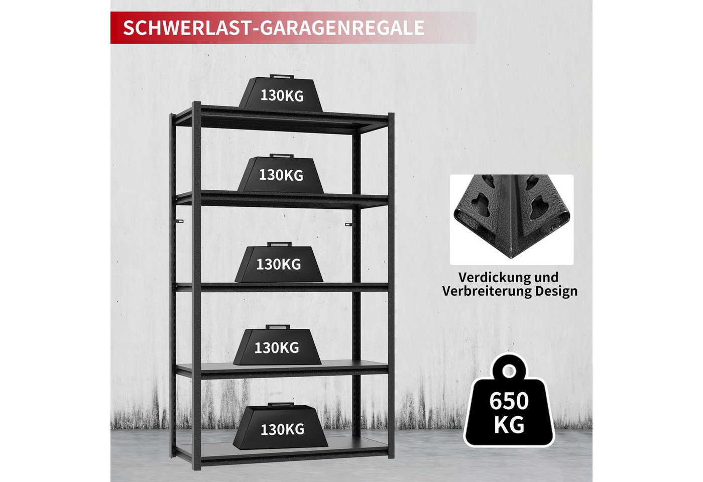 MODFU Schwerlastregal Rostfreier Stahl, Verstellbare Metallböden, Metallregal, Holzfreies Design 1-tlg., für Werkzeug, Reifen & Lagermaterialien Bild 3