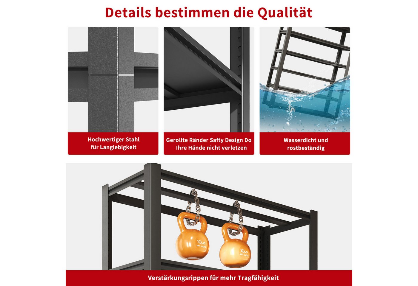 MODFU Schwerlastregal Rostfreier Stahl, Verstellbare Metallböden, Metallregal, Holzfreies Design 1-tlg., für Werkzeug, Reifen & Lagermaterialien Bild 5