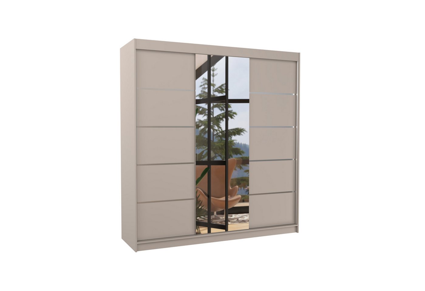 MOEBLO Schiebetürenschrank Noreva 200 (mit Spiegeltüren – Moderner Kleiderschrank für stilvolle Ordnung, Schwebetürenschrank 2-türig Schrank Garderobe Schiebtüren Schlafzimmer) (BxHxT): 200 x 215 x 58 cm