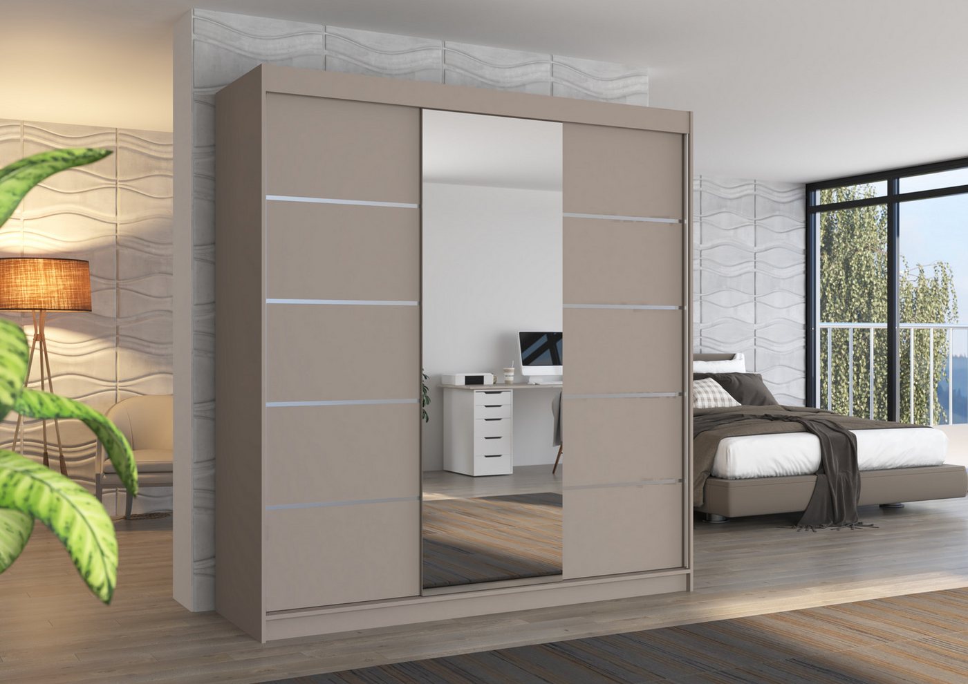 MOEBLO Schiebetürenschrank Noreva 200 (mit Spiegeltüren – Moderner Kleiderschrank für stilvolle Ordnung, Schwebetürenschrank 2-türig Schrank Garderobe Schiebtüren Schlafzimmer) (BxHxT): 200 x 215 x 58 cm Bild 4