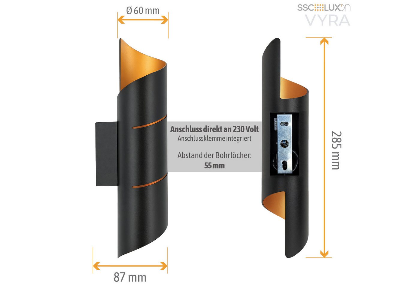 SSC-LUXon LED Wandleuchte Wandlampe VYRA LINE schwarz Up & Down inkl. G9 LED 3W warmweiß dimmbar, Warmwei ß Bild 3