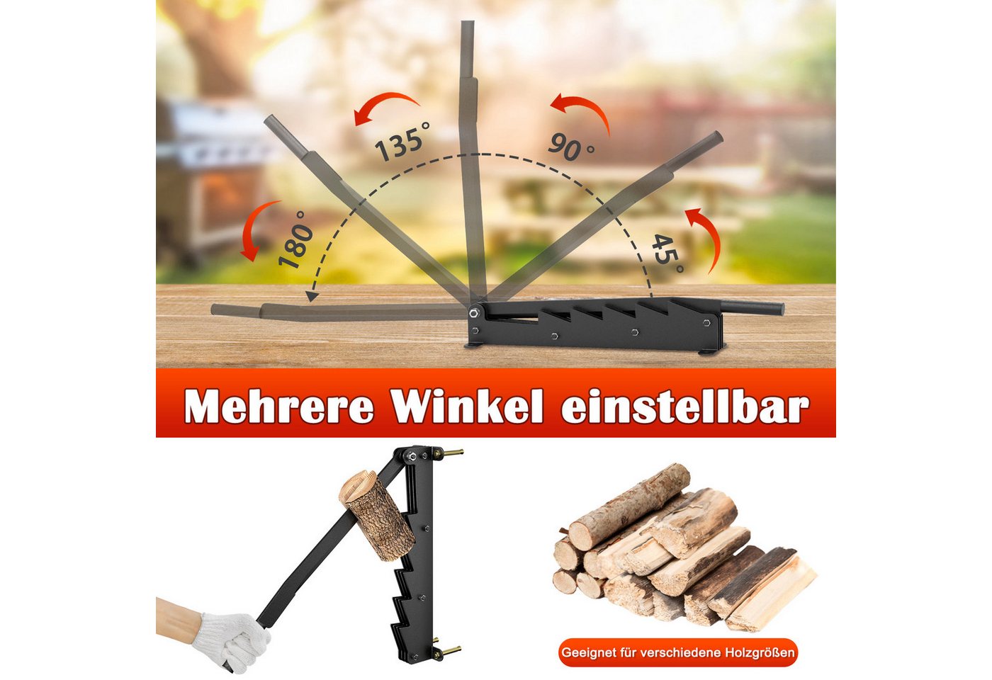 FIVMEN Holzspalter Handholzspalter mit Holzgriff Gusseisen Manuell Brennholzspalter, für Anzündholz, Kaminholz Wood Splitter zum Holzspalten Indoor Outdoor Bild 3