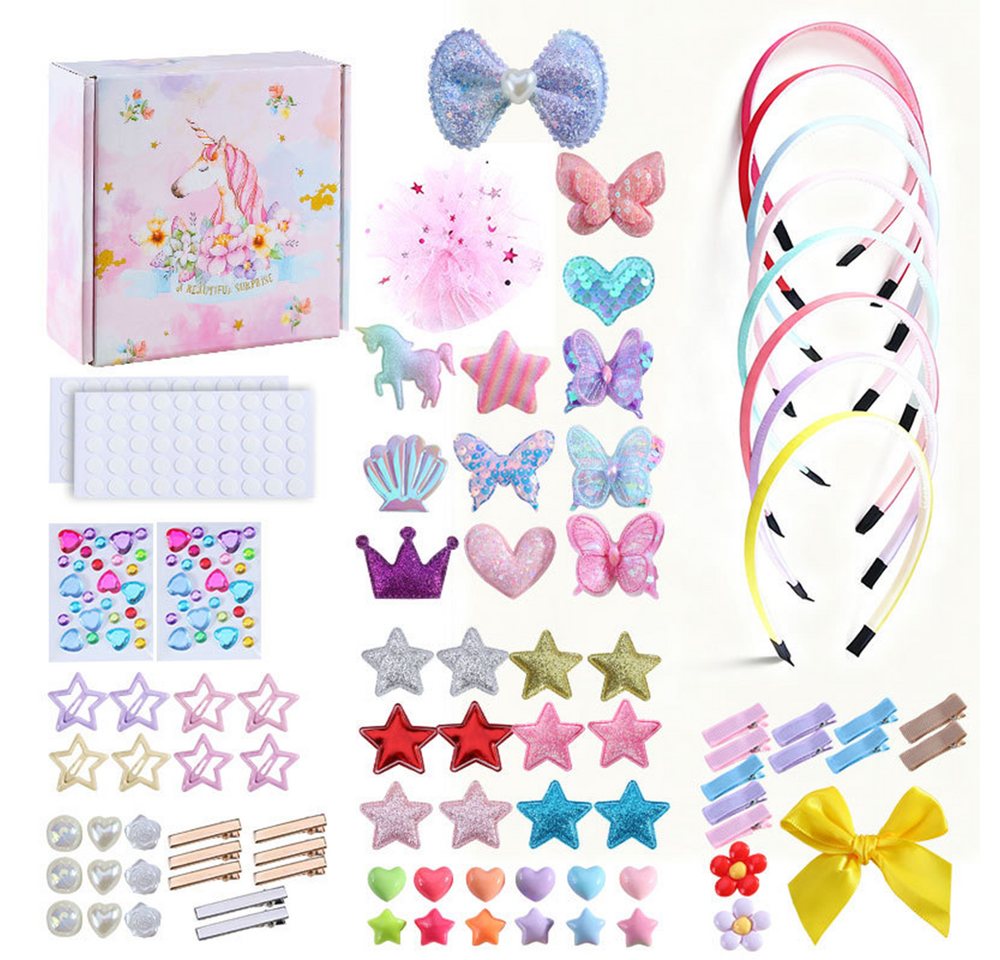 CLTYQ Kreativset Geschenkset für Mädchen-Haarreif, Bastelset, Kinder-Schmuck, (89-tlg), Bastelspaß, 4–8 Jahre, Geburtstagsgeschenk, DIY Haarschmuck
