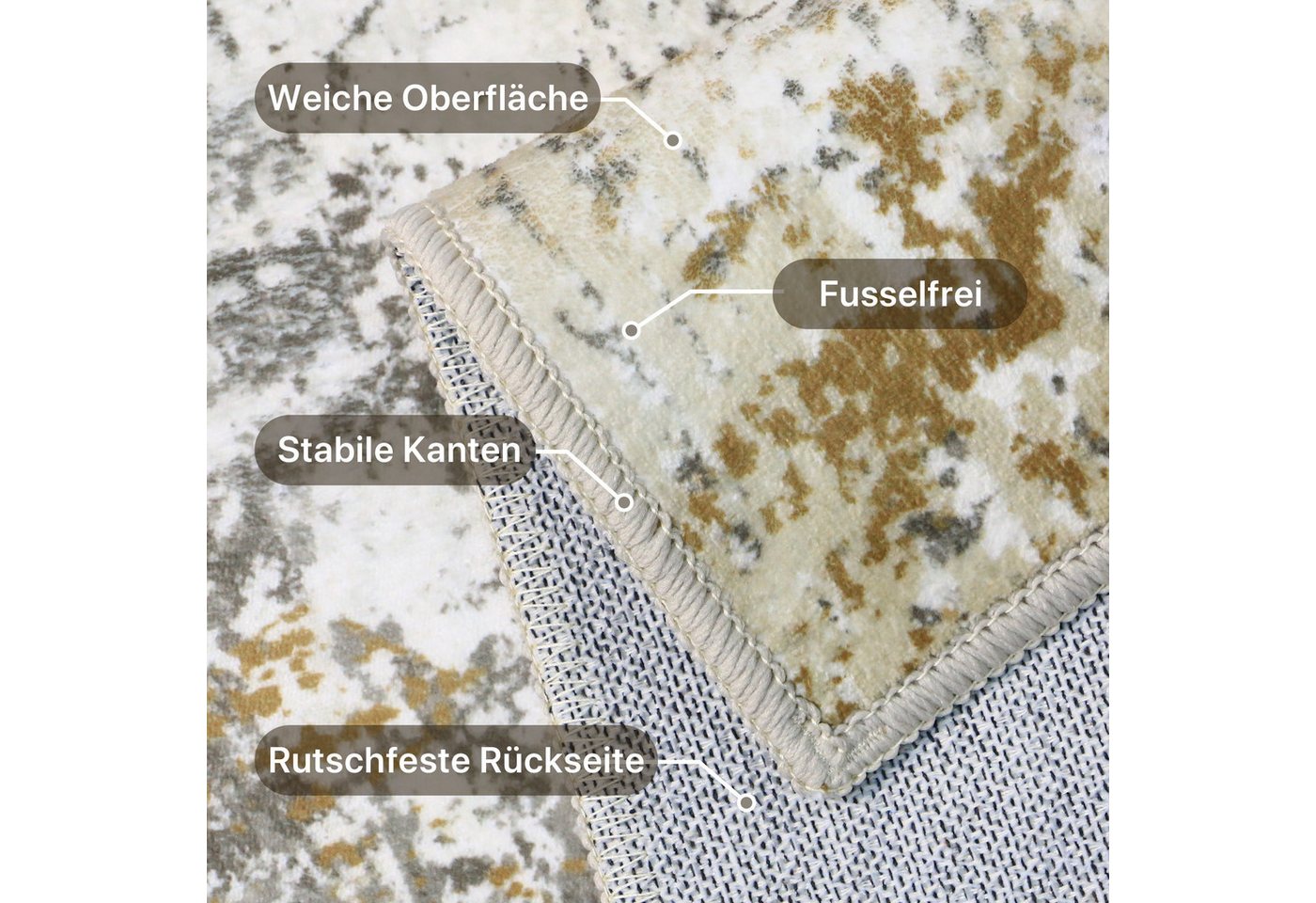 GENIMO Teppich Vintage Boho Teppich Küche Waschbar Schlafzimmer, Wohnzimmer, rechteckig, 80×150cm, gelb