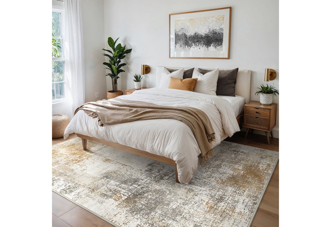 GENIMO Teppich Vintage Boho Teppich Küche Waschbar Schlafzimmer, Wohnzimmer, rechteckig, 80×150cm, gelb Bild 2