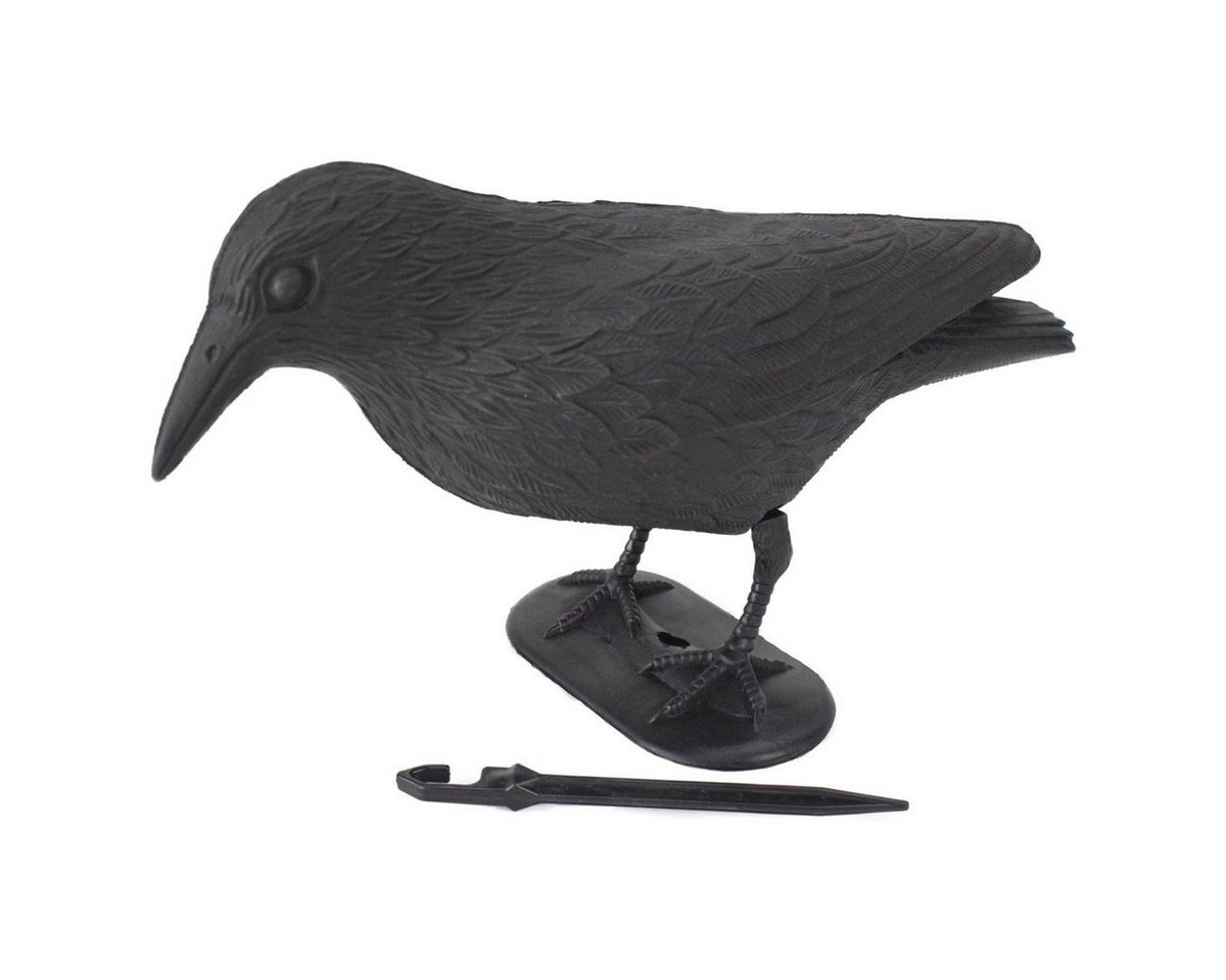 VINNEMEIER GmbH Textil- und Schuhimport Vogelattrappe Vogelschreck schwarz 36cm Rabe mit Erdspieß & Standfuß Tierabwehr, (1-St), detailreiche Darstellung