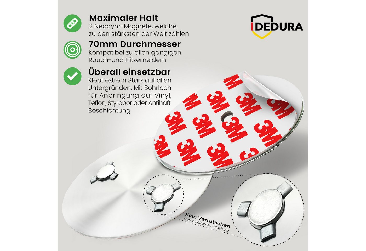 dedura Deckenhalter Rauchmelder Magnethalter 20er Set mit extra starken Klebepads, (20-St) Bild 2