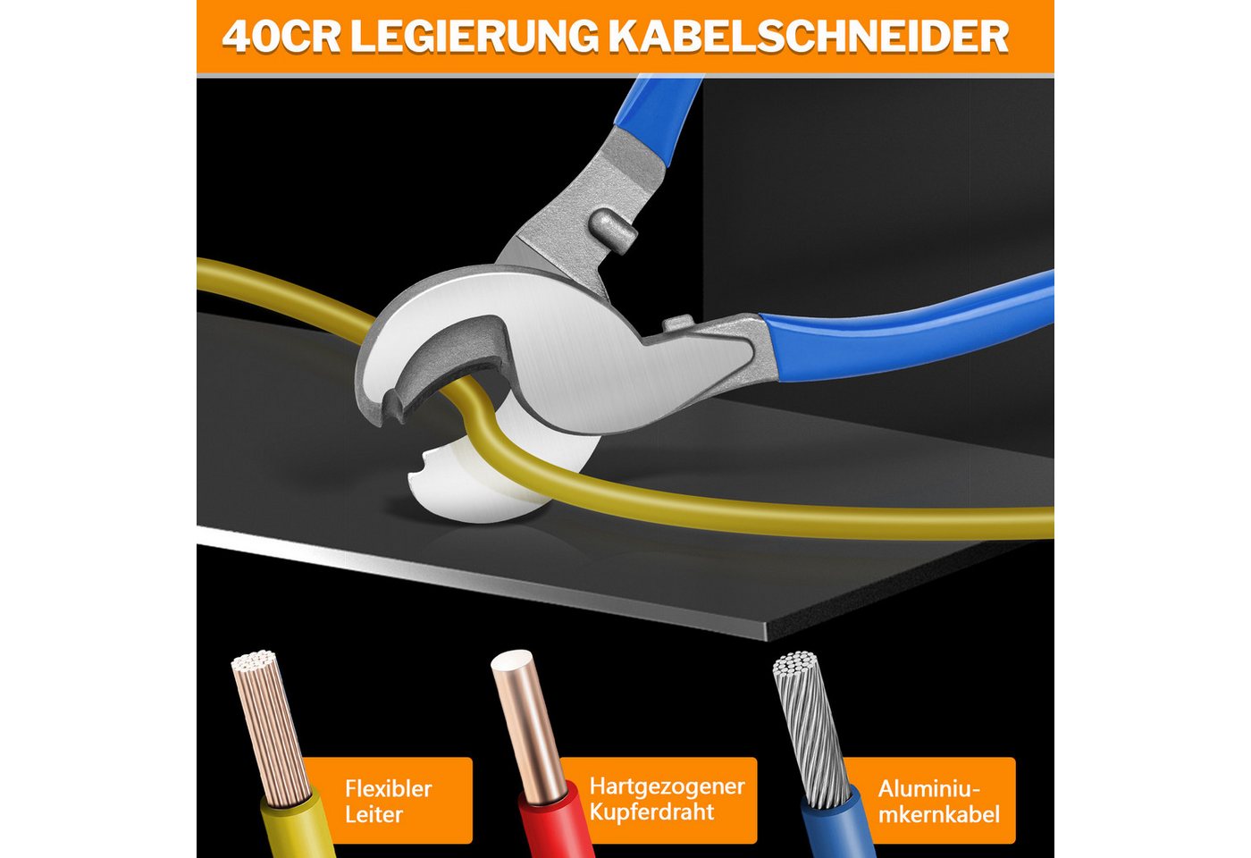 XERSEK Crimpzange Hydraulikzange inkl. 13 Einsätzen & Kabelschere Zange mit Hydraulik, Set 16-tlg., Crimpbereich: 8–300mm², Maximaldruck: 16T, Crimpformen für Kupfer-Aluminium-Kabelschuhe Bild 2