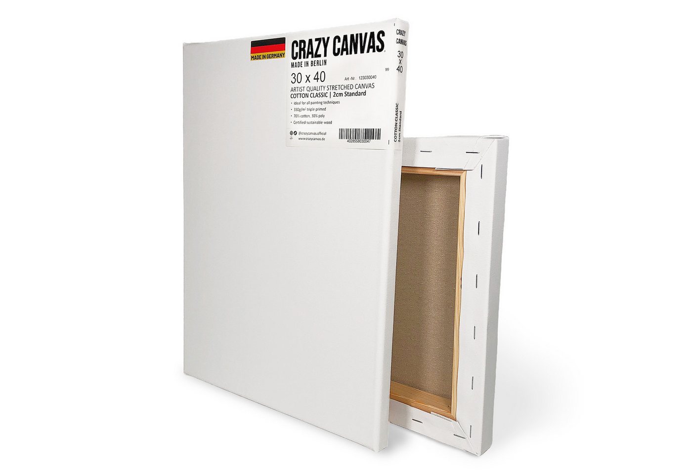 Crazy Canvas Leinwand Cotton Classic 30x30 cm, 2er Pack, mittlere Struktur, versandfrei, dreifach grundiert, 330 g/m², mittlere Struktur, Made in Berlin Bild 3