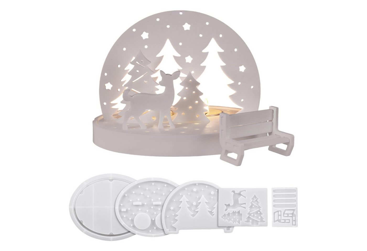 Diwzbyn Silikonform 5 Stück Weihnachts-Silikon-Gießform Set, Kerzenformen Zum Gießen, (5-tlg), Mit Weihnachtsbaum, Rentier, Holzstuhl und Kerzenhalter Formen Bild 4