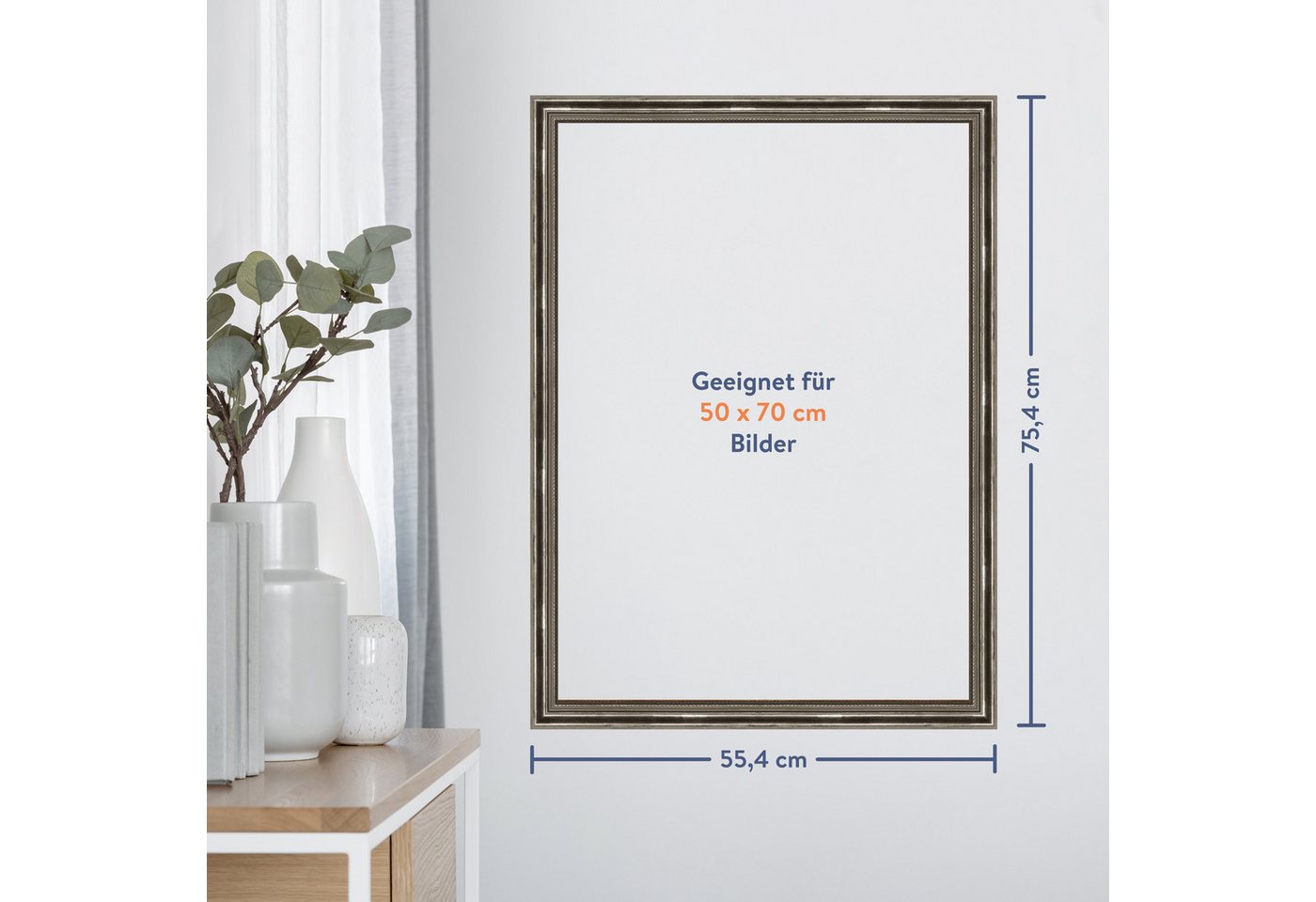 WANDStyle Einzelrahmen H450, Silber Bilderrahmen 50x70 Holz, Vintage Bilderrahmen Silber 50x70 cm