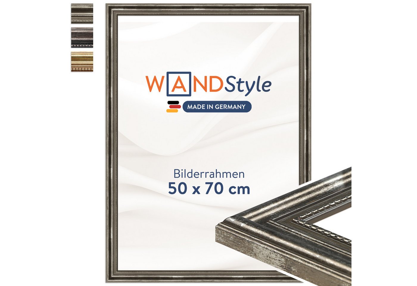 WANDStyle Einzelrahmen H450, Silber Bilderrahmen 50x70 Holz, Vintage Bilderrahmen Silber 50x70 cm Bild 2