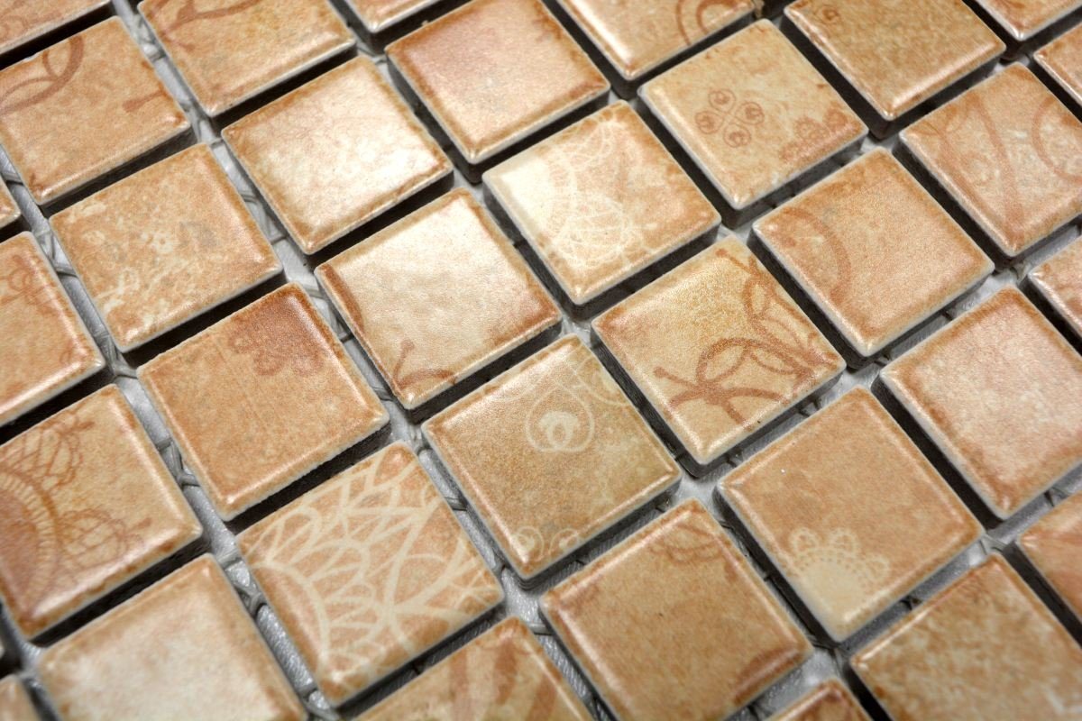 Mosani Mosaikfliesen Keramik Mosaik Retro Vintage beige braun Mosaikfliese Küchenrückwand