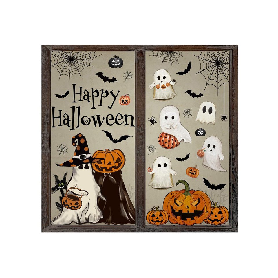 CLTYQ Fensterbild 6 Blatt Halloween Fensteraufkleber wiederverwendbare Fensterbilder, Vintage Geist, Böser Kürbis, Fledermaus, Glasdeko für Zuhause Bild 2