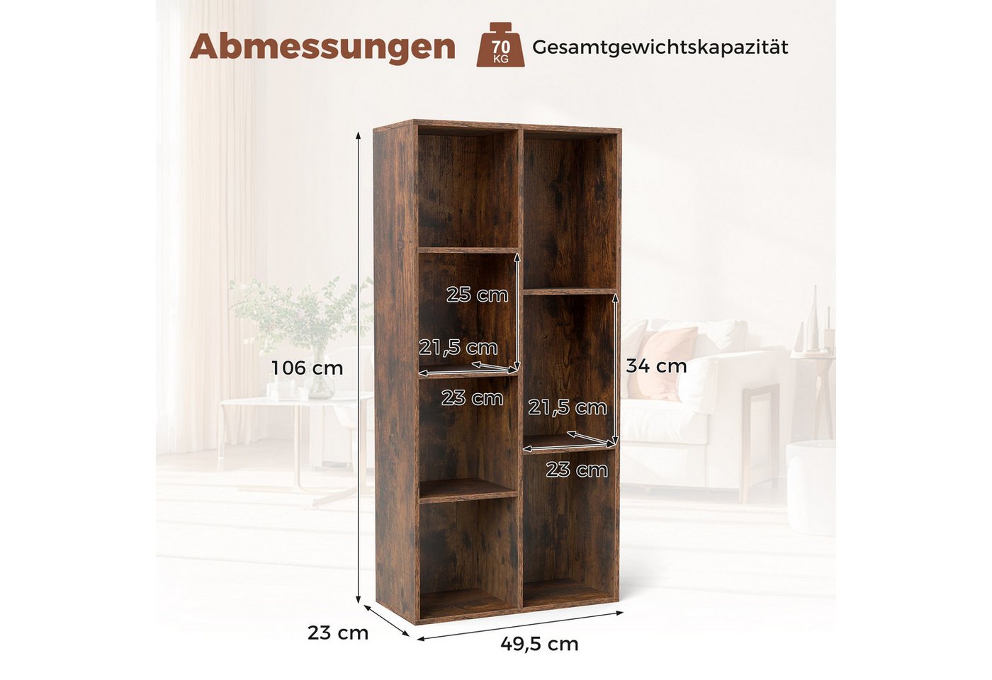 COSTWAY Bücherregal, 7-Würfel-Würfelregal mit 7 Fächern, 2 Kippschutz-Sets Bild 2