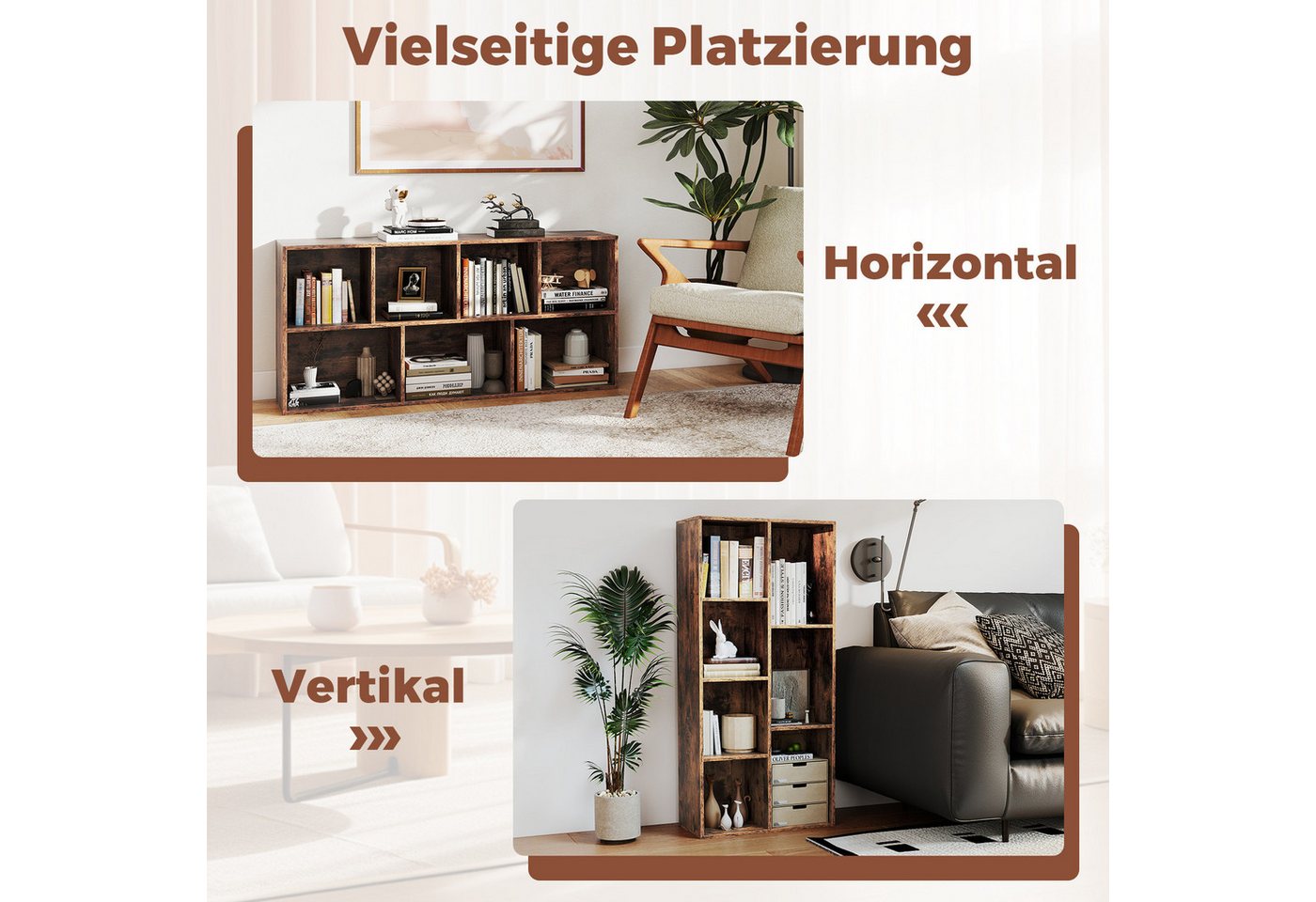COSTWAY Bücherregal, 7-Würfel-Würfelregal mit 7 Fächern, 2 Kippschutz-Sets Bild 4