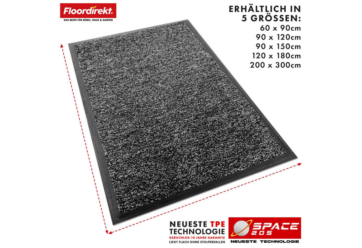 Floordirekt Fußmatte Space 205, Schmutzfangmatte hochabsorbierend - Matte Eingangsbereich, langlebig & rutschfest - Fußmatte innen/Schmutzfangmatte außen Bild 2