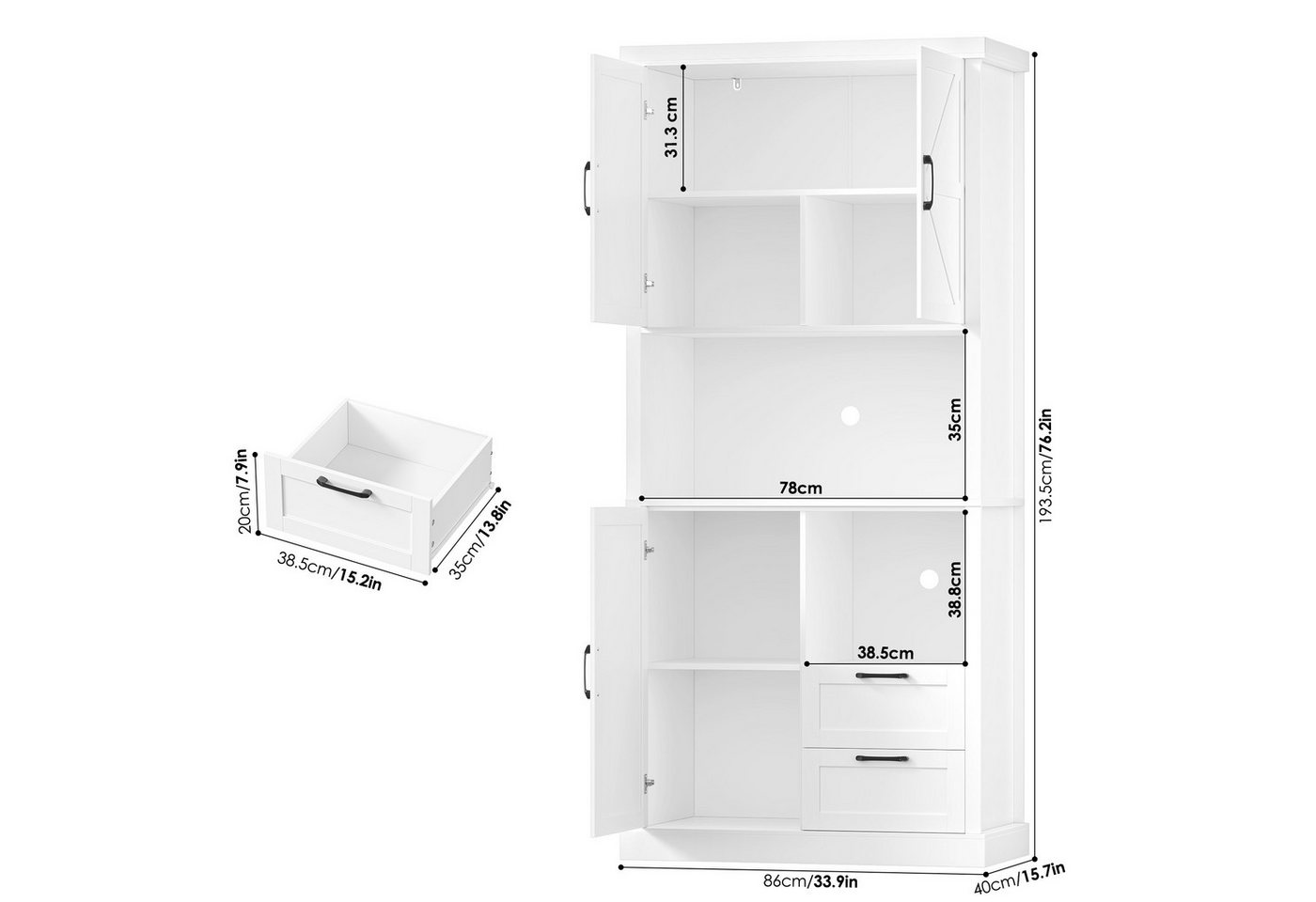 HOMECHO Küchenbuffet Küchenschrank mit 7 Fächern Bild 2