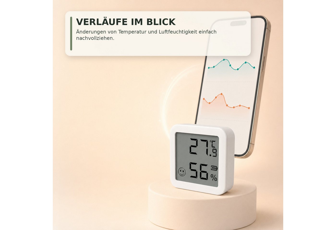 ibettertec Hygrometer Innenwetterstation Digitales Thermo-Hygrometer für innen, (Set, Großem Betrachtungswinkel ausgestattet und liefert gut ablesbare), Echtzeit-Temperatur- und Feuchtigkeitsmonitor, steuerbar per App