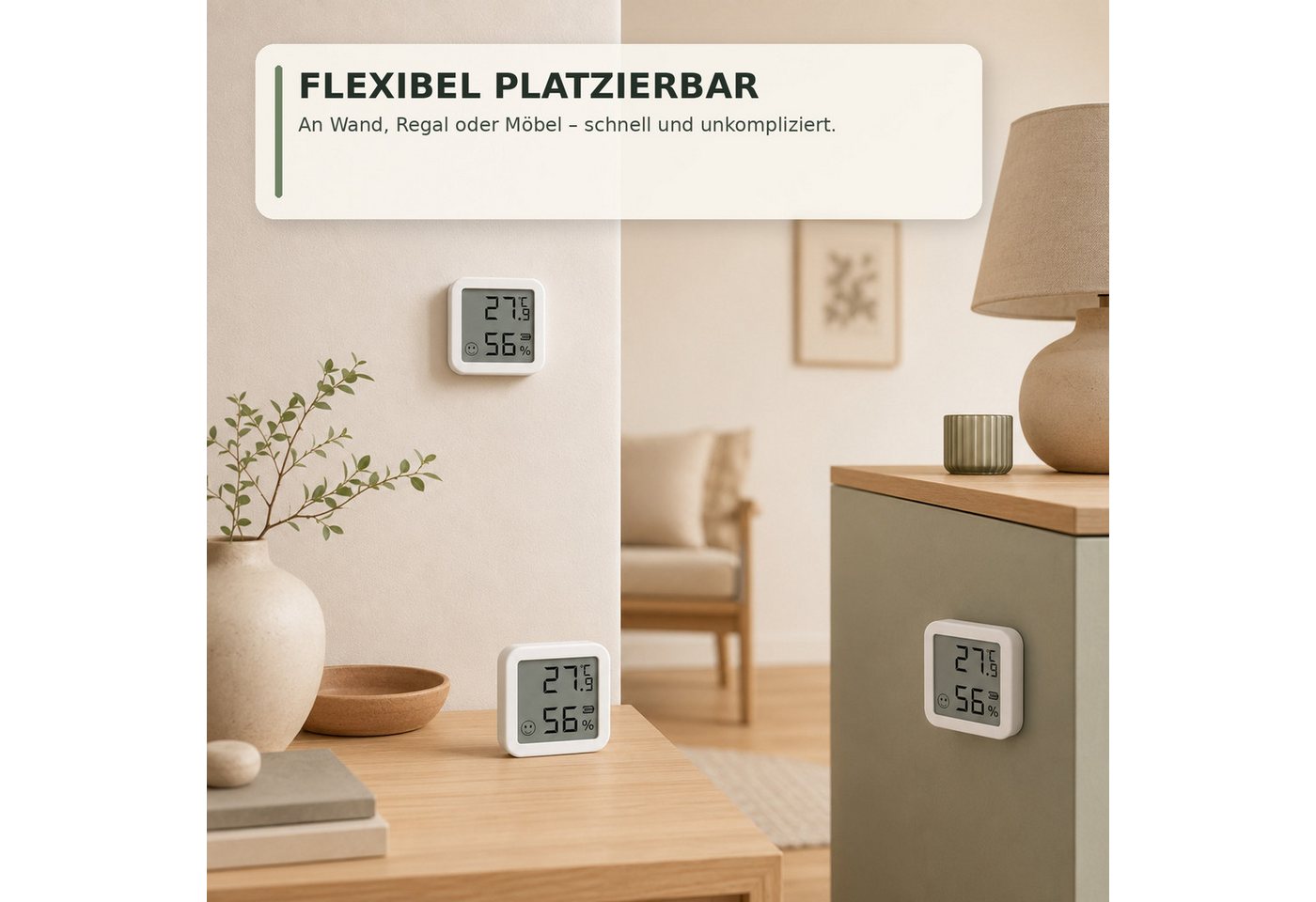 ibettertec Hygrometer Innenwetterstation Digitales Thermo-Hygrometer für innen, (Set, Großem Betrachtungswinkel ausgestattet und liefert gut ablesbare), Echtzeit-Temperatur- und Feuchtigkeitsmonitor, steuerbar per App Bild 4
