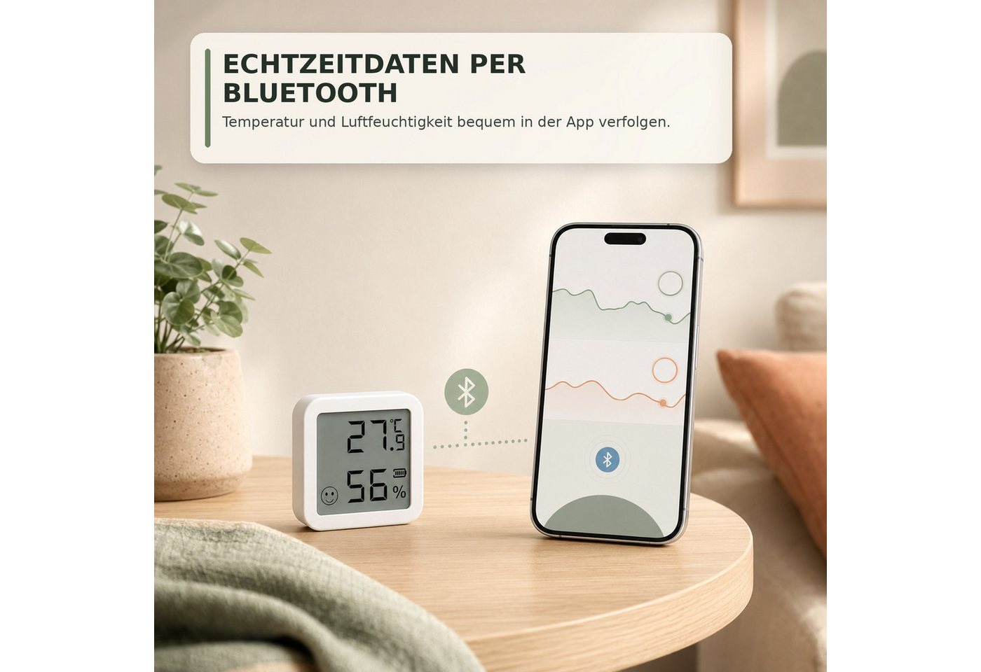 ibettertec Hygrometer Innenwetterstation Digitales Thermo-Hygrometer für innen, (Set, Großem Betrachtungswinkel ausgestattet und liefert gut ablesbare), Echtzeit-Temperatur- und Feuchtigkeitsmonitor, steuerbar per App Bild 5