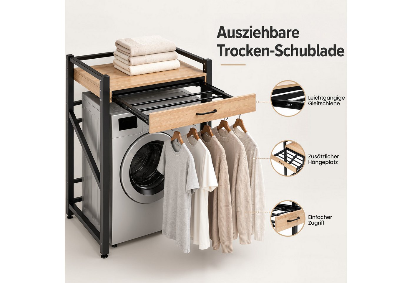 Youyijia Waschmaschinenumbauschrank Waschmaschinen Überbau Regal mit Ausziehbarer Ablage, Wäscherack