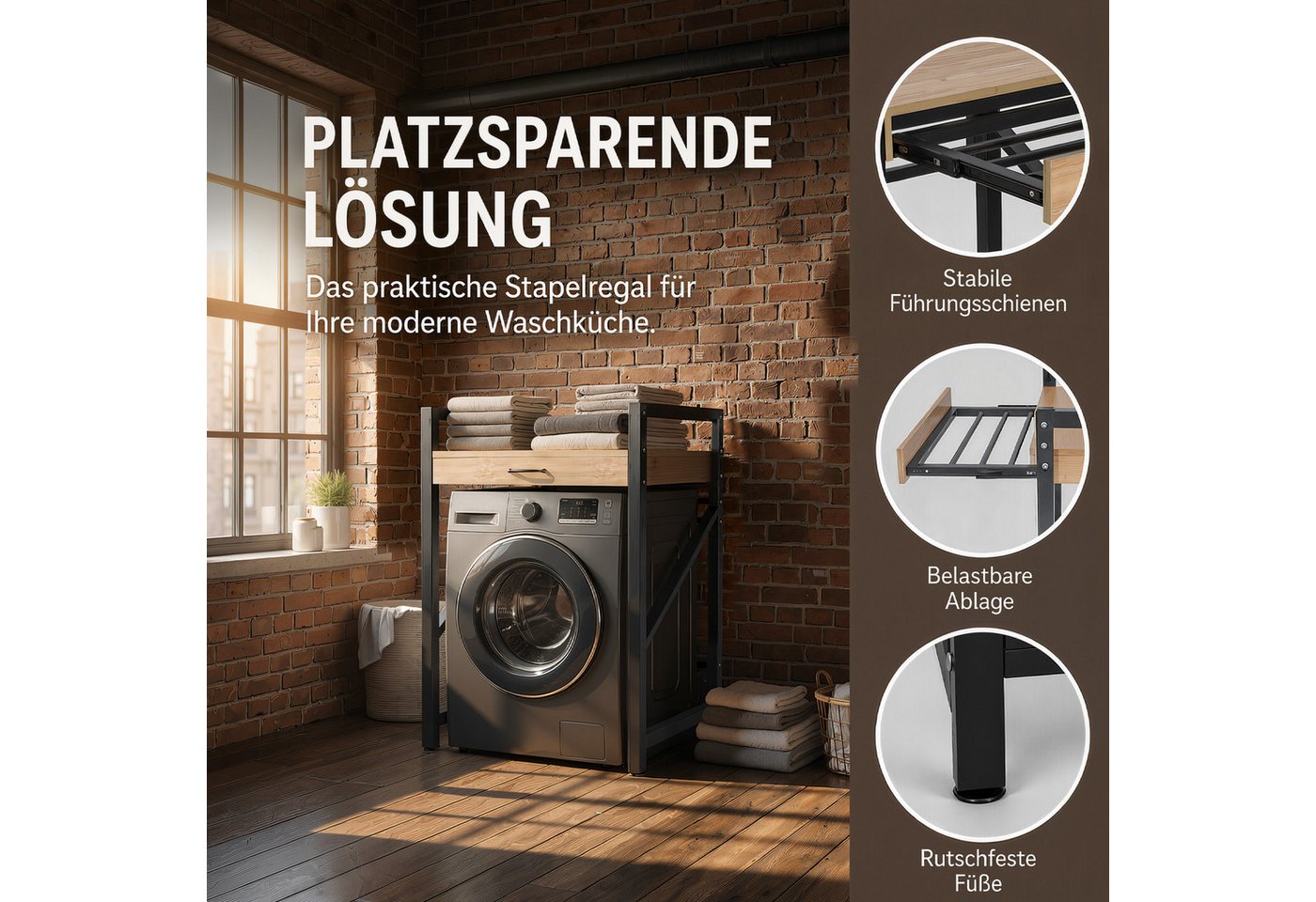 Youyijia Waschmaschinenumbauschrank Waschmaschinen Überbau Regal mit Ausziehbarer Ablage, Wäscherack Bild 3