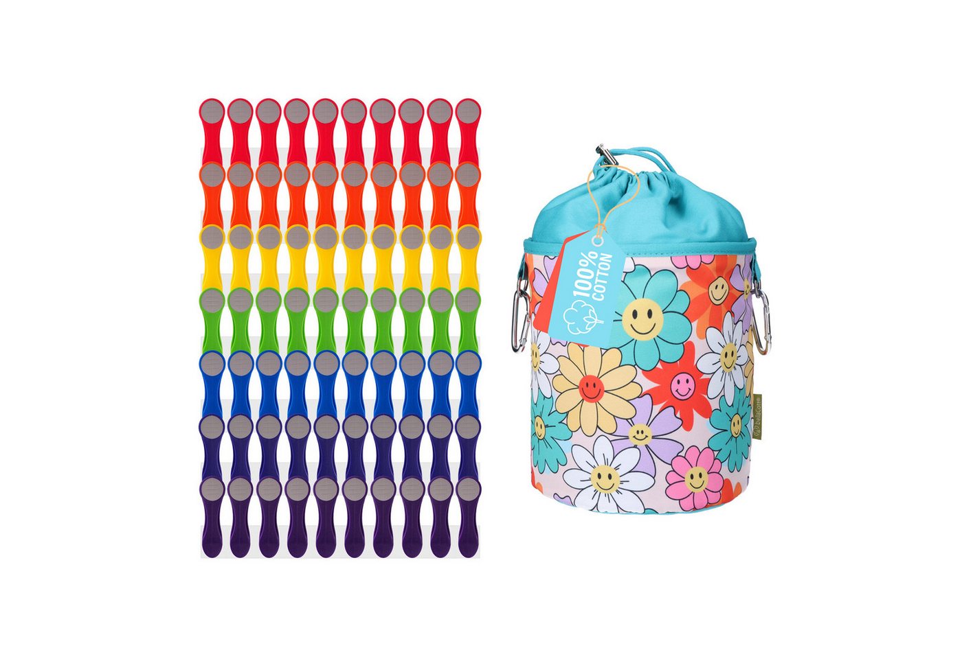 trendfinding Wäscheklammern 70 Wäscheklammern Regenbogen Edelstahl - Klammerbeutel Smileys, Mit neuester Klammertechnik für empfindliche Wäsche Bild 3