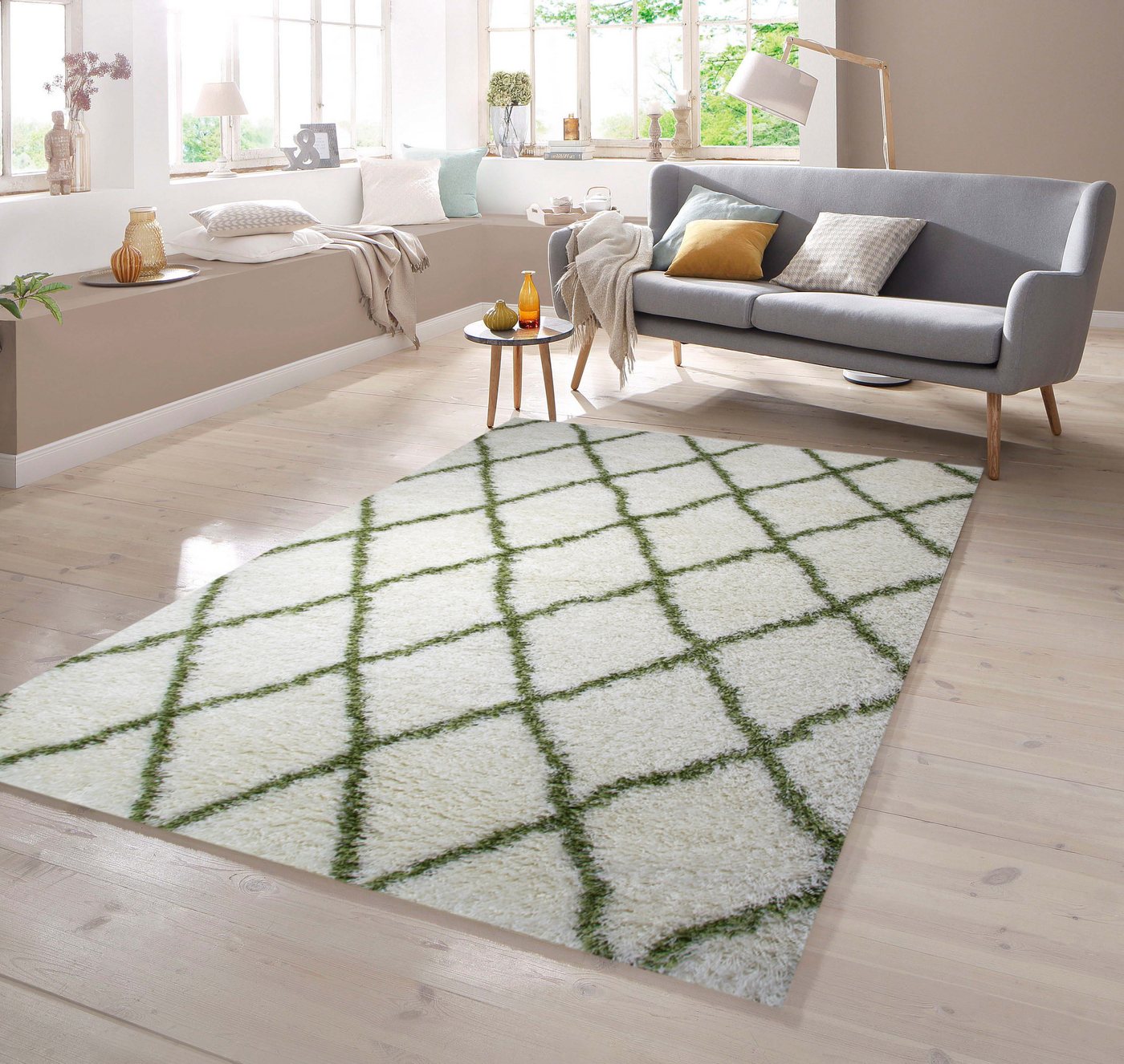 TeppichHome24 Teppich Shaggy Teppich in Creme Grün, rechteckig Bild 4